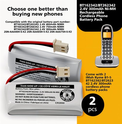 Cerepros 2-Pack BT162342/BT262342 2.4V 300mAh Battery Packs for VTech Cordless Phone