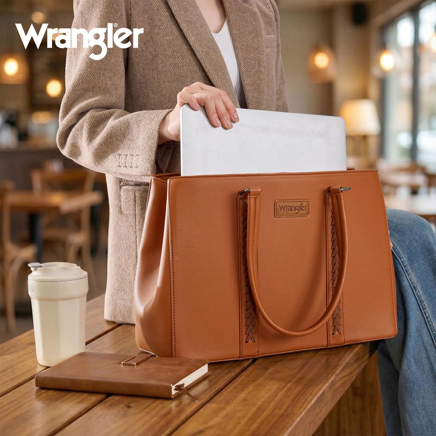 Wrangler Laptop Tote Bag for Women 15.6 Inch Computer Bag for Work Large Double Compartment Purse and Handbag Brown WG387-81192BR