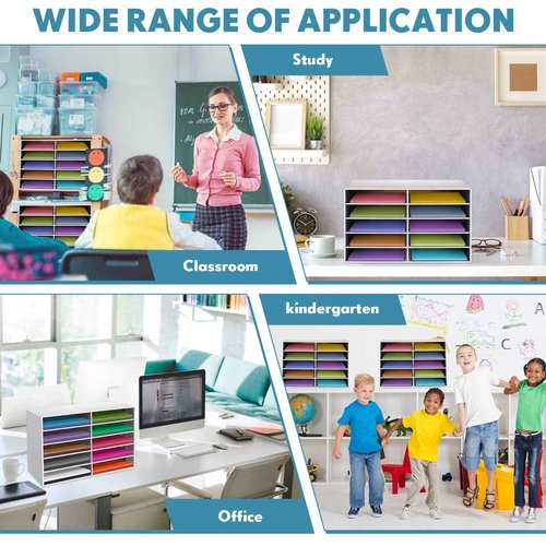 Fuutreo 3 Pcs Classroom Paper Storage Organizer Construction Paper Storage Desktop Mailbox File Sorter Sturdy Cardboard Literature Organizer for Home Office School White 19.7 x 12.4 x 11.8 Inch