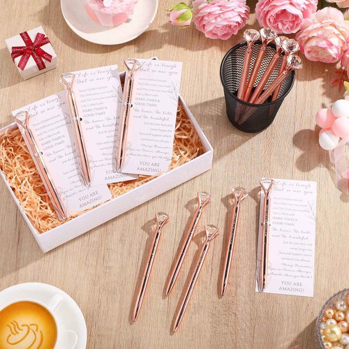Supervitae 40 Sets Boss Day Gifts Bulk Pink Ballpoint Pens with Inspirational Cards and Ties Employee Appreciation Gifts for Women Boss Coworker Staff Thanksgiving Party Favors (Diamond)