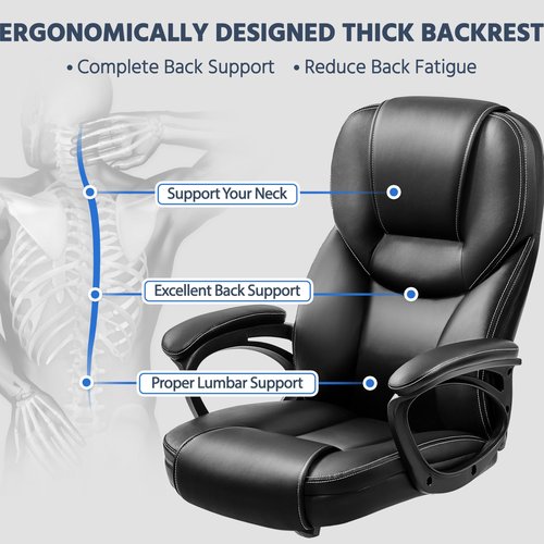 Yaheetech High Back Executive Office Chair Faux Leather Ergonomic Managerial Chair for Meeting,Large Seat,Sturdy Metal Base,Black