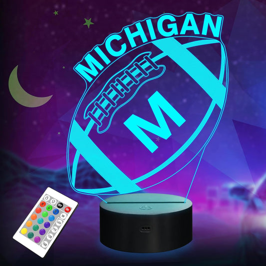 3D Football Night Light by Michigan - Color-Changing Illusion Lamp with Remote Control for Kids' Room Decor
