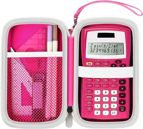 Case Only Compatible with Texas Instruments TI-30XIIS Scientific Calculator, Travel Office Calculators Storage Holder Bag with Extra Mesh Pocket for Pens, USB Cables and Accessories - (Red)