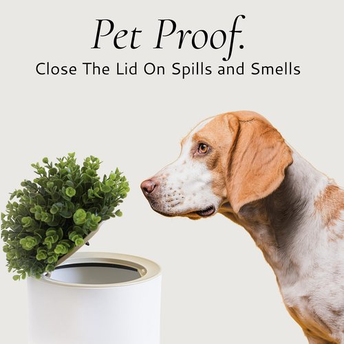 Earth & Mango Small Bathroom Trash Can with Lid, Small Bathroom Garbage Can with Plant Style Lid, 1.8 Gallon, White, Perfect for Bedroom, Office, and Bathrooms, Trash Bin That Looks Like a Plant