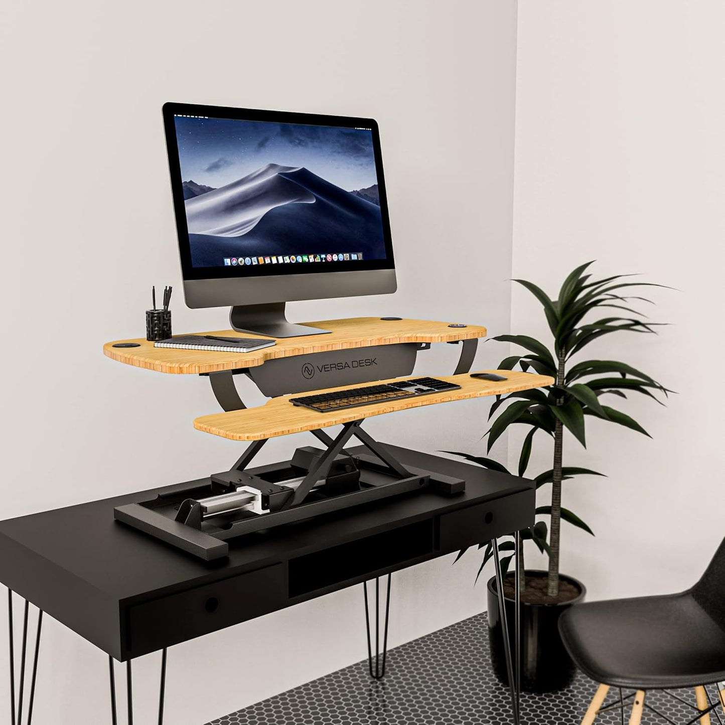 VERSADESK® PowerPro™ Standing Desk Converter - 36" x 24" Electric Height Adjustable Riser with Keyboard Tray & USB Hub - Ergonomic Bamboo Workstation for Home & Office