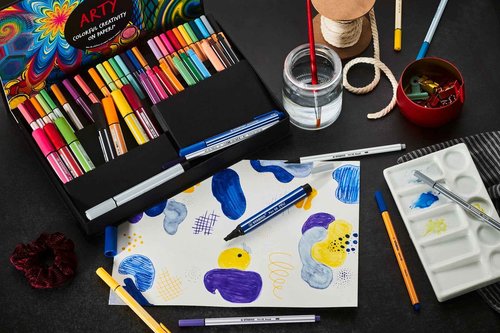 STABILO Creative Set - Pen 68 Max, Pen 68, Pen 68 brush, point 88, pointMax, ARTY, 55-Pieces - drawing, illustration, writing