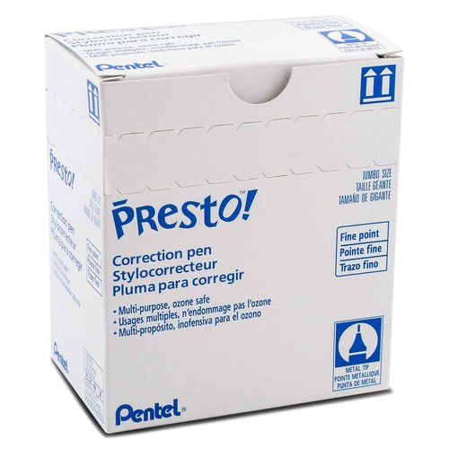 Pentel Presto! Jumbo Correction Pen, Fine Point, Metal Tip, Box of 12 (ZL31-W)