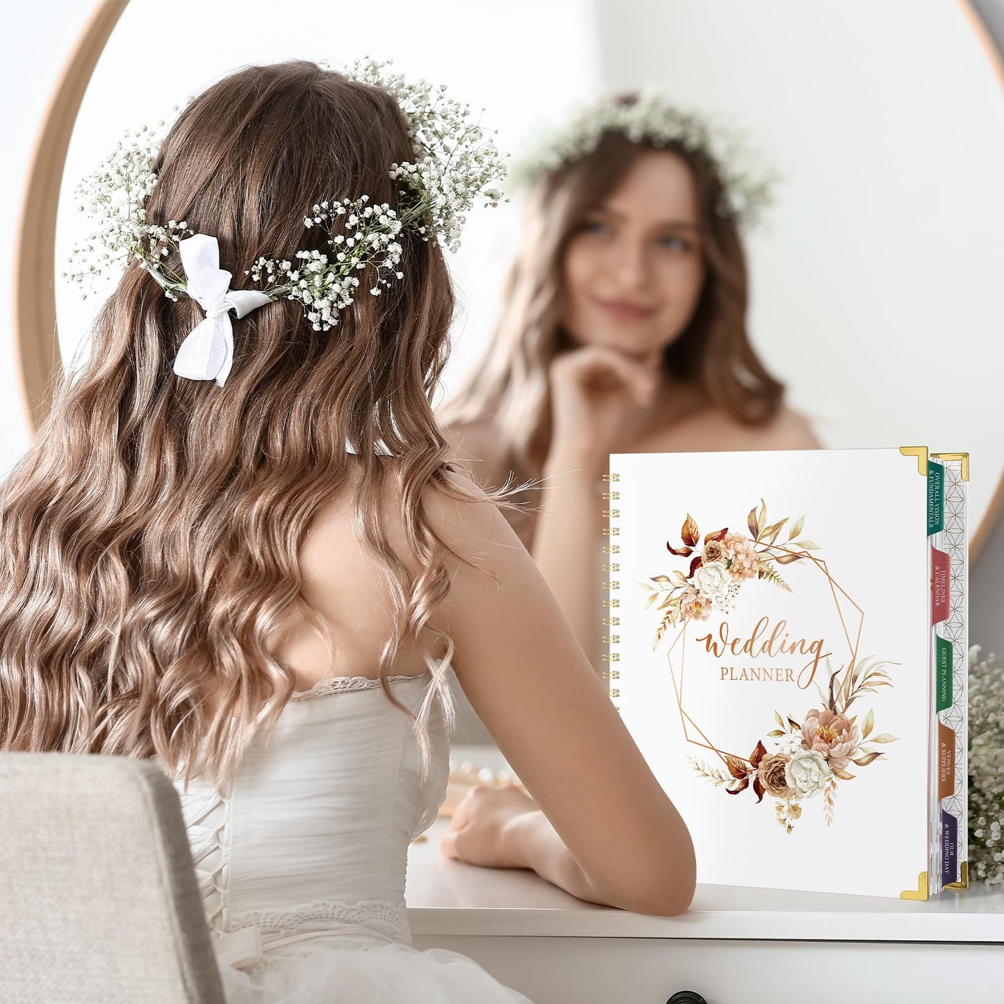 Wedding Planner Book and Organizer for the Bride - Planning With Tabbed Sections, 8.5" x 11", Hardcover, Metal Corner, 5 Inner Pockets, Sticker