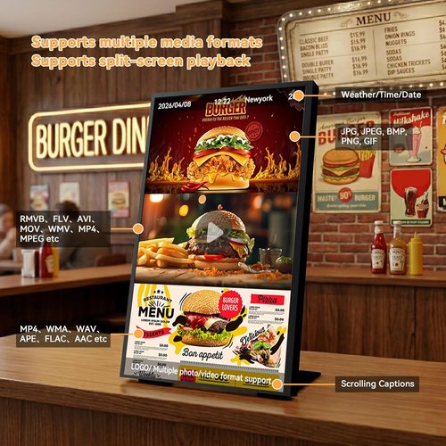 Digital Menu Board - 18.5 Inch Ultra-Bright 700 Nits Android Display | Free Web Editor for Restaurants & Stores