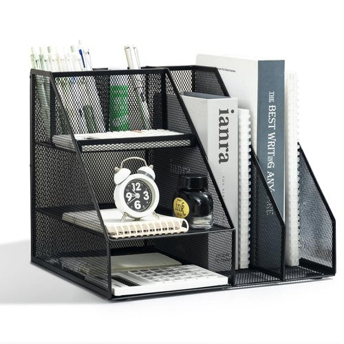 M&G Office Desk Accessories, Desk Organizer, 4-Tier Office Supplies with File Holder, Integrated Design without Installation, Paper Organizer with Pen Holder for School Home, Black