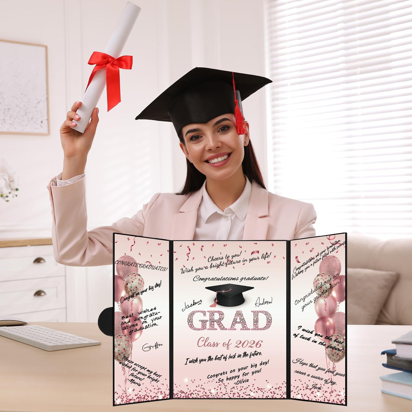 DARUNAXY Rose Gold Graduation Party Decorations, 2PCS Class of 2026 Congratulations Graduates Alternative Signature Guest Book for Girls Women Happy Graduation Gifts Congrats Grad Signing Card Board