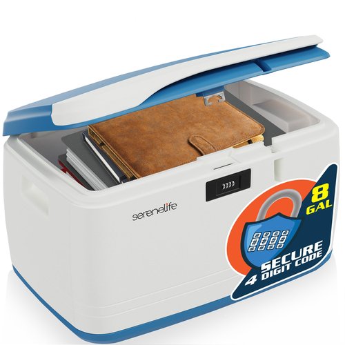 SereneLife Locking Storage Container Bin - 5 Gallon Large Capacity - Stackable Storage Tote Deck Tough Box - Durable Plastic Household Organizer Bins with Lid, Combination Lock Security - SLSBIN10