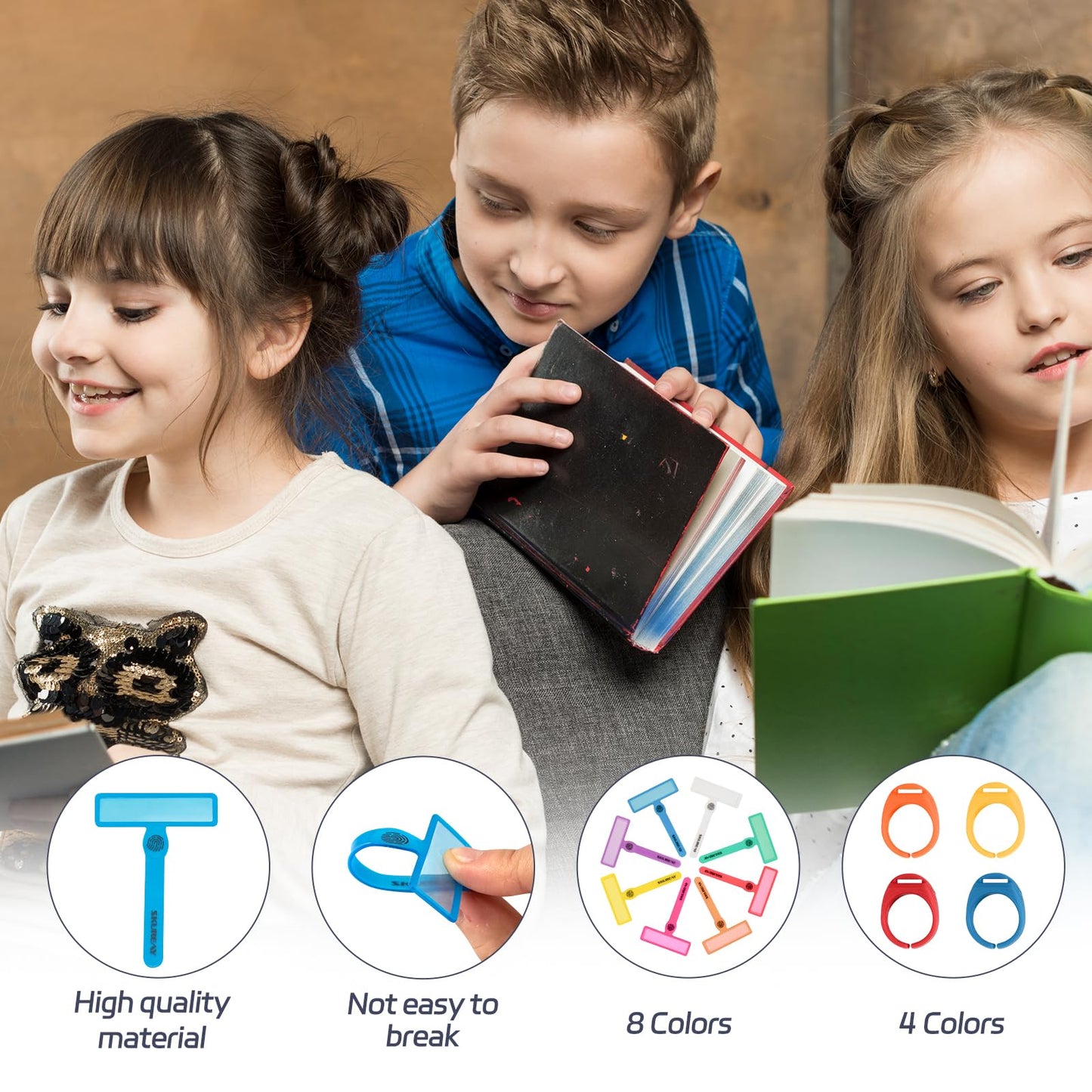 Guided Reading Strips, Dyslexia Tools for Kids, Colorful Text Overlays for Early Readers, ADHD Finger Trackers Highlight (24 PCS)