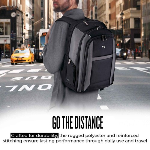 Solo New York Laptop Backpack for Women & Men -Carry On Bookbag for Travel & Work, Lightweight Bag, Removable Laptop Sleeve, Padded Straps, Fits 16" Computer - Metropolitan, Black & Grey