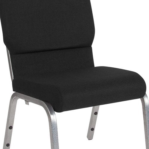 Flash Furniture HERCULES Series 18.5''W Stacking Church Chair in Black Fabric - Silver Vein Frame