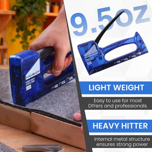 HAUSHOF Light Duty Staple Gun - Upholstery Tool with 800 JT21 Staples & Remover | Fits 1/4'', 5/16'', 3/8''