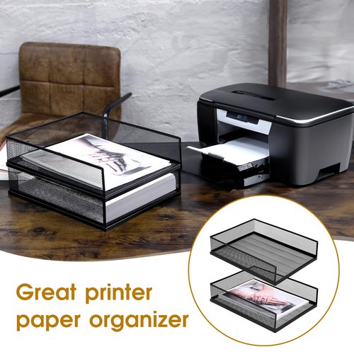 Magazine File Holder, 2 Pack Desk Organizer and Accessories, Metal Paper Tray Office Document Organizer Wire Mesh Letter Trays Stackable Desk File Storage Basket, Black