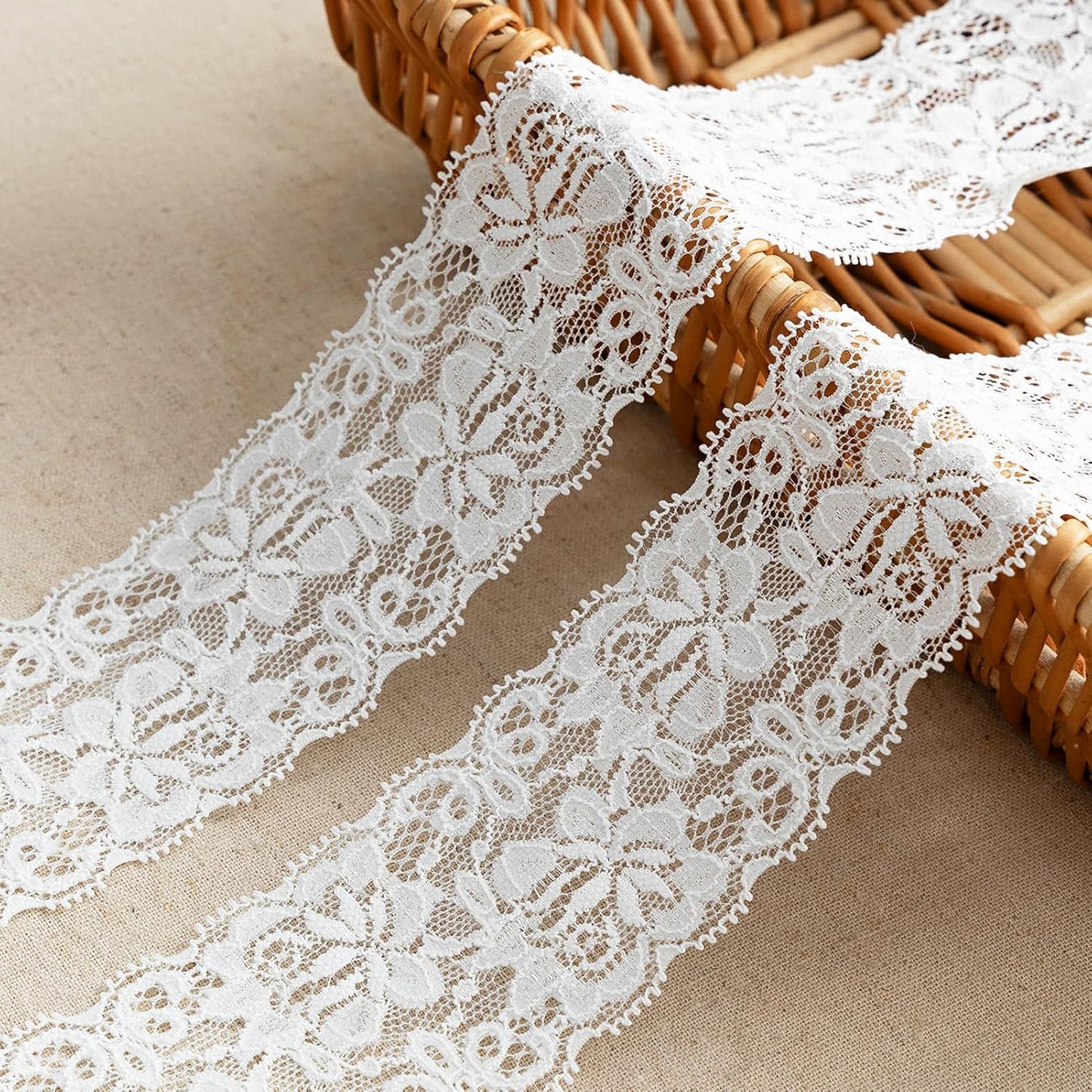 Skiennix Lace Trim Ribbon - 5-Yard White Lace for Crafts & Bridal Decorations | 2.36 Inch Width