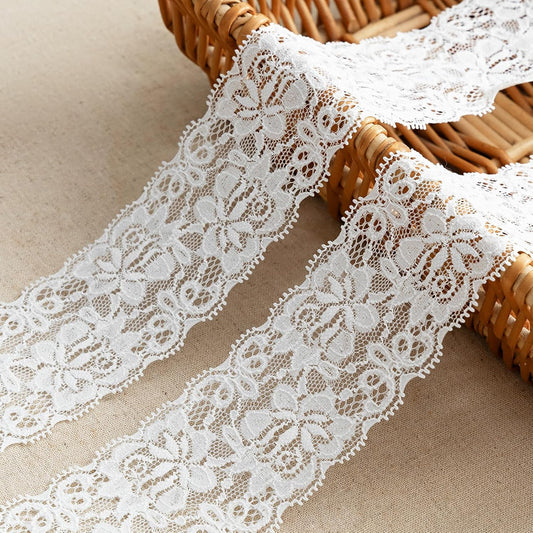 Skiennix Lace Trim Ribbon - 5-Yard White Lace for Crafts & Bridal Decorations | 2.36 Inch Width