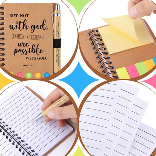 60 Pcs Christian Gifts Bulk Spiral Notebooks with Sticky Notes Inspirational Bible Verse Prayer Journals Religious Notepad Bamboo Ballpoint Pens for Women Teacher Church Party Office