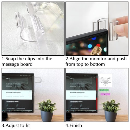 Keenjorika 2PCS Multifunctionnal Monitor Documents Holder, Clear Acrylic Board with Clips, Desktop Message Board for Office with Sticky Note