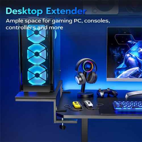 22 inches Desk Extender Shelf, 22"x 9.8" Versatile Clamp on Desk Shelf, Heavy Duty Desktop Organizer for Gaming and Office Accessories, Black