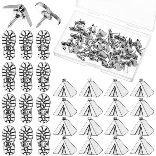 Simgoing 50 Pcs Hiking Boot Map Pins and Tent Push Pins for Travel Map Silver Decorative Camping Themed Thumb Tacks Hiker Camper Novelty Gifts for Cork Board Photo Wall Decorations