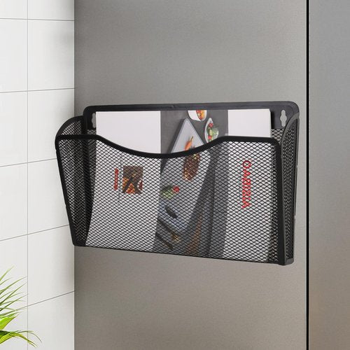 Hanging Magnetic Wall File Folder Holder Storage Mount Kitchen Organizer Document Papers Clipboard with Storage Refrigerator Shelf for Versatile Design No Drilling Required