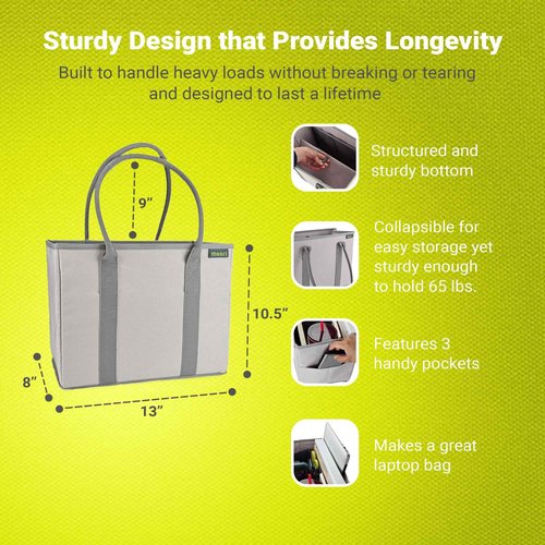 meori Office Tote Bag Carry Laptop Essentials Sturdy Bottom Stays Upright 3 Handy Pockets (Natural Sand)