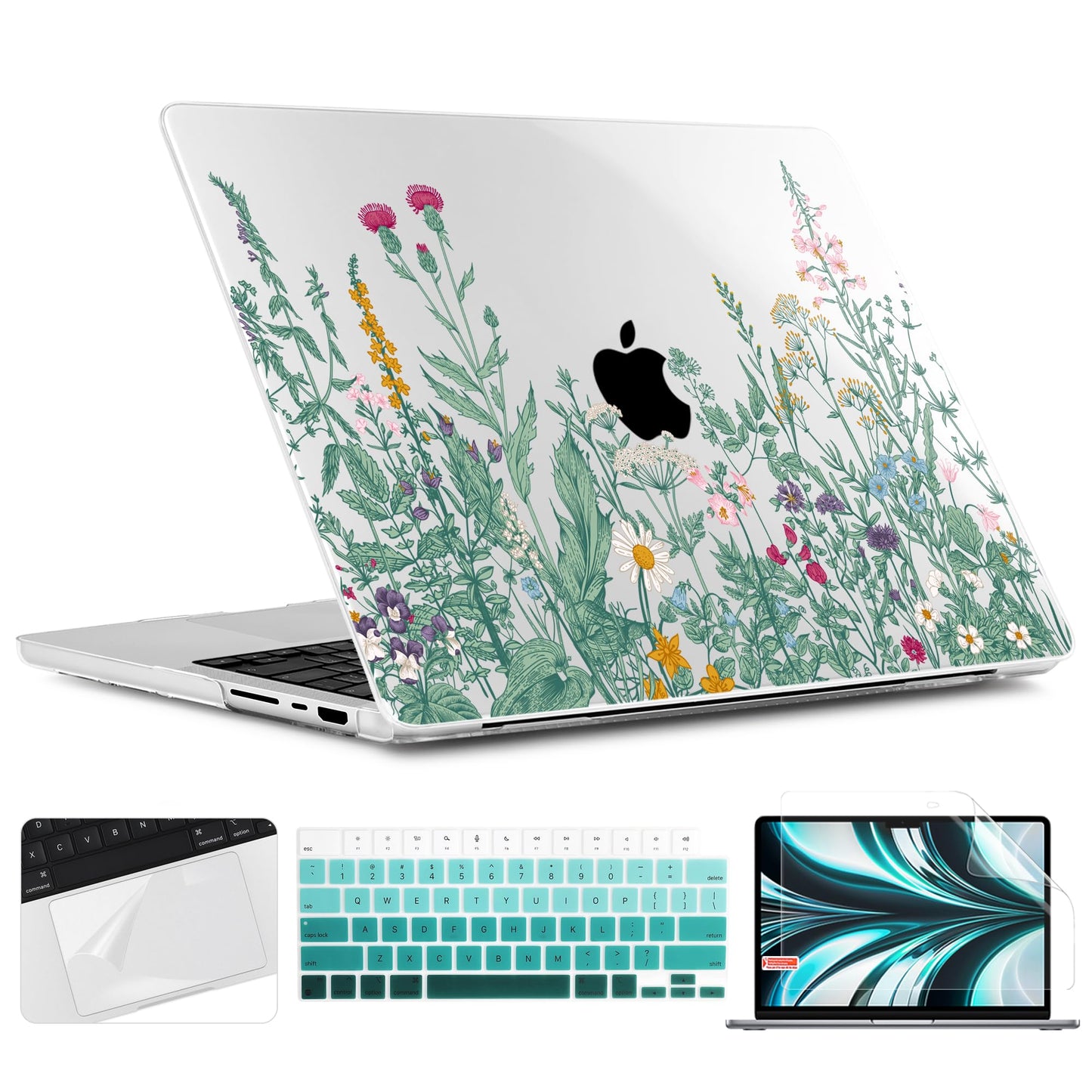 TWOLSKOO Compatible with MacBook Pro 14 inch Case 2023 2022 2021 Release M2 A2779 M1 A2442 Pro/Max Chip with Touch ID, Plastic Hard Shell Case & Keyboard Cover & Screen Protector, Wildflower