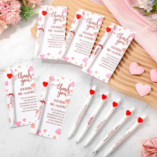 Jetec 40 Sets Valentines Pens Bulk Heart Employee Appreciation Gifts Inspirational Ballpoint Pen with Thank You Card Funny Pink Valentine Favors for Staff Teacher Nurse Office Supplies (Motivational)