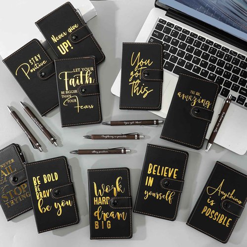 Dispowreath 100 Pcs Inspirational Mini Leather Journal Pen Bulk Customer Week Gifts Employee Appreciation Gift Motivational Notebook with Pen Set Notepad for Teacher Student Coworker Staff Office