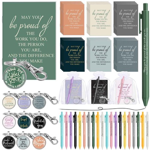 Chuangdi 40 Sets Appreciation Gift for Employee Thank You Gifts Thank You Keychains Inspirational Notebook Motivational Ballpoint Pen Organza Bag for Boss Lady Coworker Student Teacher