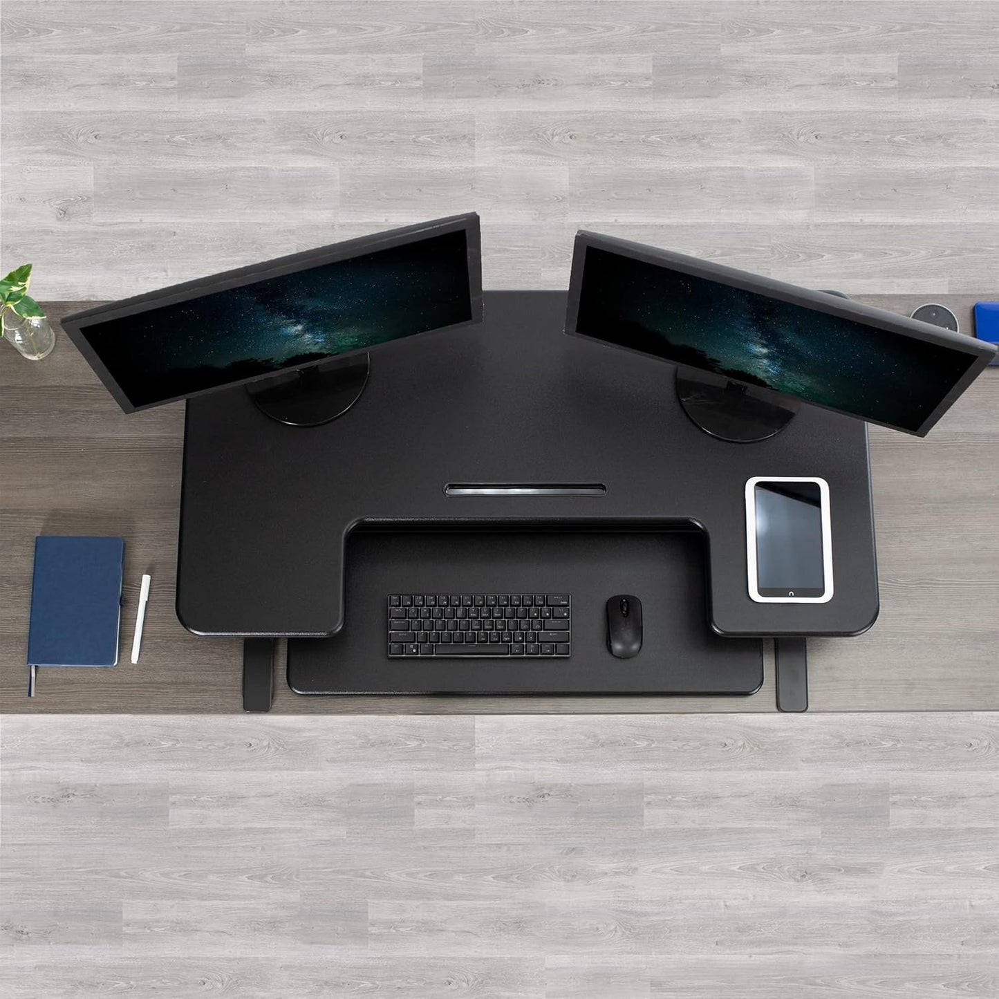 VIVO Electric Height Adjustable Stand Up Desk Converter - Dual Monitor Riser with USB Port, Black | 42 Inch