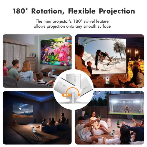 [Netflix Officially Licensed] Tecaki Smart Projector, Mini Projector with WiFi and Bluetooth, Portable Projector for Outdoor, 180° Rotatable Stand, Auto Keystone & Electronic Focus, 4K Supported
