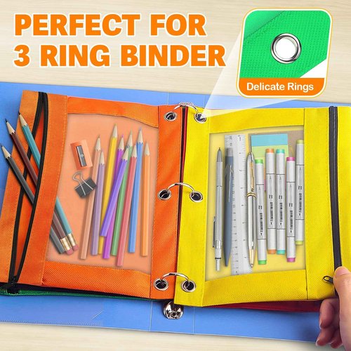 Pencil Pouch for 3 Ring Binder, 160 Packs Zipper Pencil Pouch Bulk in 10 Colors, Pencil Case for Binder with Clear Window for School, Home and Office