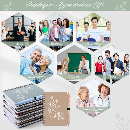 Tenceur 60 Set Employee Appreciation Gifts Bulk Inspirational Notebook Nurse Practitioner Week Motivational Pen Gifts for Coworker Nurse Rad Tech IEW Christmas (Classic Color)