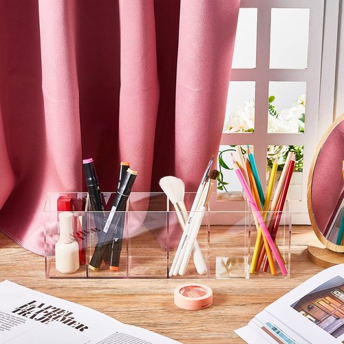 2 Pack Acrylic Makeup Brush Holder 6 Compartments Pencil Organizer Cup Pencil Holder for Desk Pen Organizer Storage Pen Holder for Accessories Cosmetic Brushes Office Bathroom Kitchen Supplies (Clear)