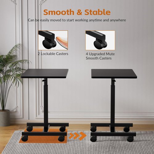 CROWNFURN Adjustable Height Mobile Rolling Desk - Portable Laptop Workstation on Wheels | Black