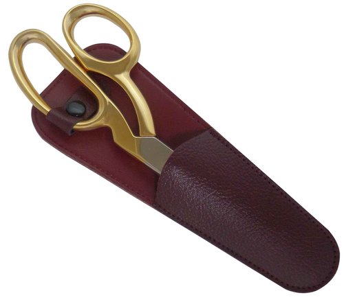 8 inch Fabric, Dressmaking, Sewing Scissors, Gold-Plated with Burgundy Scabbard - Tenartis 384 Made in Italy