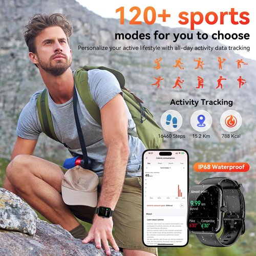 SENBONO Smart Watch with Alexa Built-in, 1.83" HD Touchscreen, Digital Bluetooth Calling, IP68 Waterproof Fitness Tracker, 120+ Sports Modes, 24/7 Heart Rate/Sleep Monitor for iPhone Android (Black)