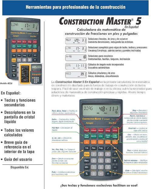 Calculated Industries 4054 Construction Master 5 - Spanish Feet-Inch-Fraction Calculator for Carpenters
