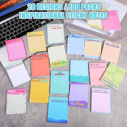 Qilery 100 Pcs Empowering Sticky Note Pads 3 x 4 Inch Employee Appreciation Note Pad Motivational Fun Cute Sticky Notepads Inspirational Self Stick Note Pad Gifts for Student Coworker Teacher Office