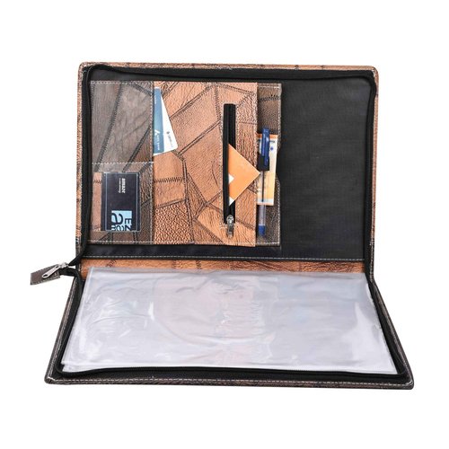 AmazingHind Premium Faux Leather File Folder with 20 Clear Sleeves - B4 Size, Grey Brown - Organize and Protect Documents/Certificates, Ideal for Filing Products