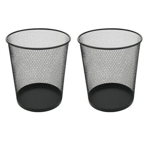 YBM Home Mesh Wastebasket Trash Can for Home and Office Workspace, Metal Office Trash Can Round-Shaped, 4.75 Gallon (2-Pack), Black 2484-2
