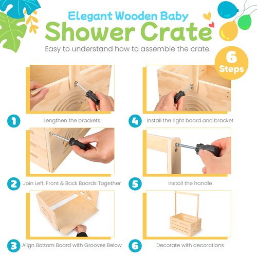 Wooden Baby Shower Crate Closet – with Handle, Smooth Surface & Round Edges – Textured Natural Wood - New Born Welcome Gift Hamper for Boys & Girls - Pregnancy Gifts for New Parents