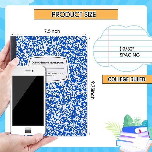 Fainne 60 Pack B5 Composition Notebooks Bulk 7.5 x 9.75'' College Ruled Composition Notebooks 50 Sheets (100 pages) Marble Covers Notebook for School Classroom Office Supplies(Multicolor)