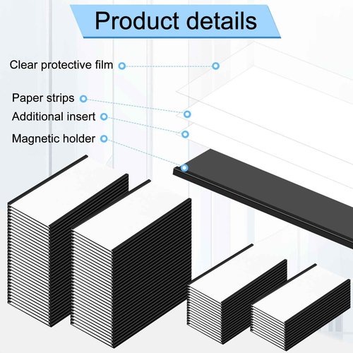 Resurhang 300 Pcs Large Magnetic Label Holder 4 x 2 Inch C Channel Magnetic Label with 300 Protective Film 600 Replacement Paper Strip Holder for Back to School Classroom Metal Rack Shelf Cabinet