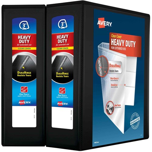 Avery Heavy-Duty View 3 Ring Binder, 3" One Touch Slant Rings, Holds 8.5" x 11" Paper, 2 Black Binders (79873)