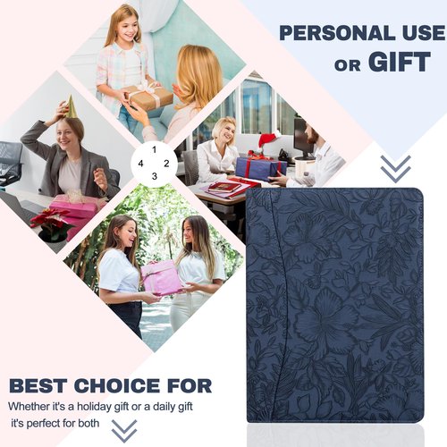 AZXCG Embossed Padfolio Portfolio PU Leather Binder,Interview Resume Folder,Business Card Holder, Organizer with A4 Legal Pads for Men Women(Blue)